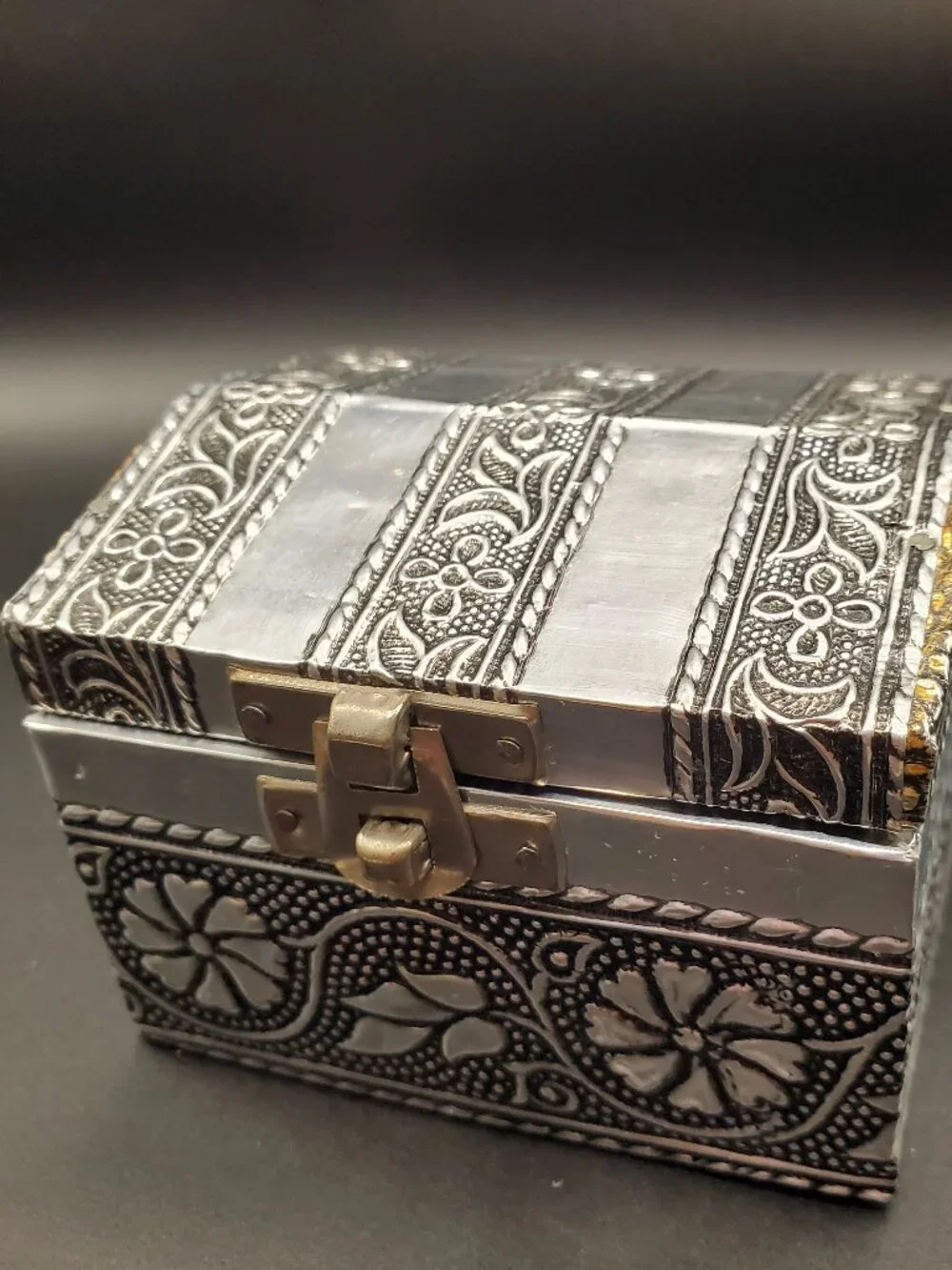 Silver-Tone Embossed Trinket Box
